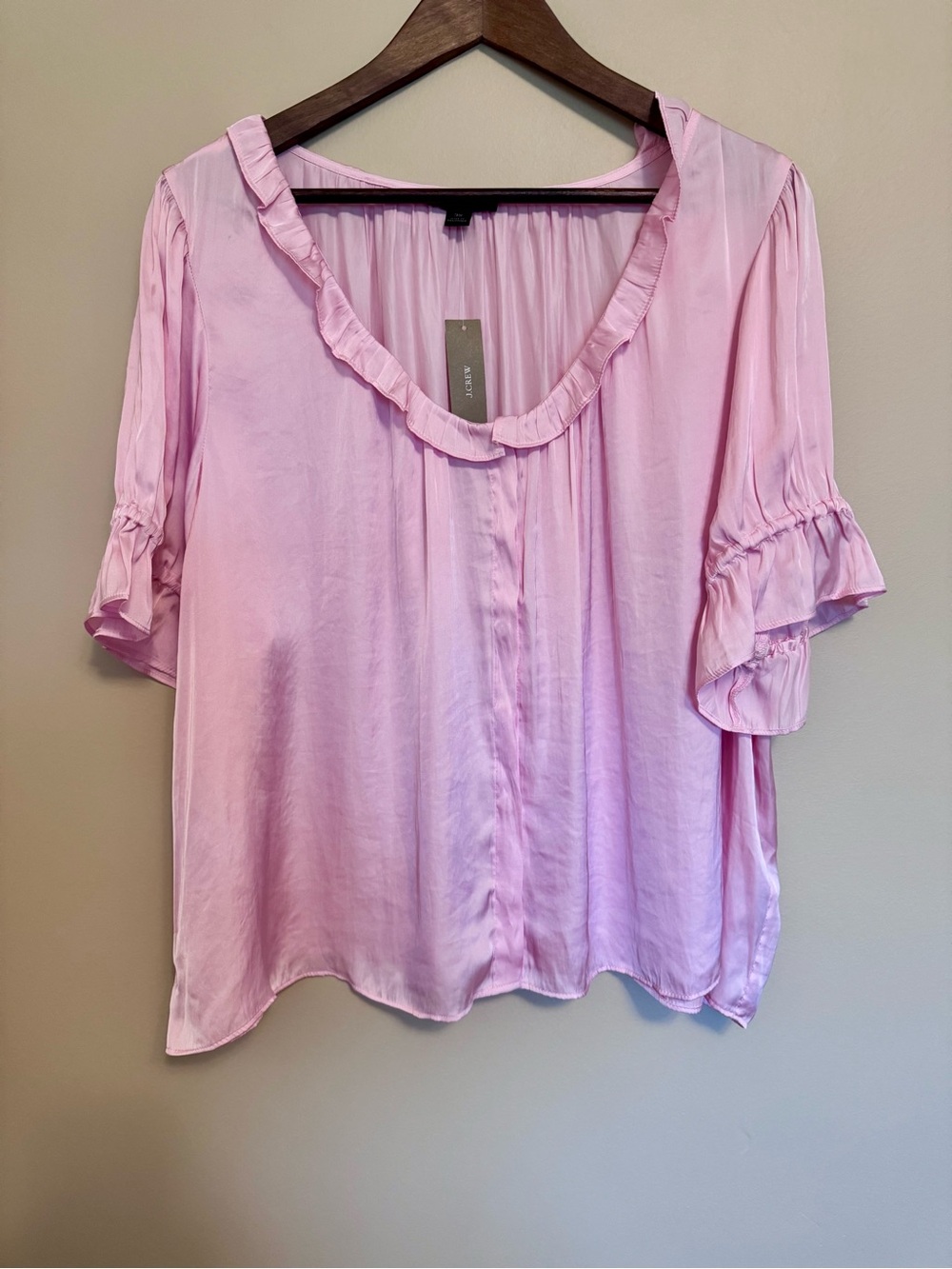 J. Crew Pale Pink Ruffle-Trim Blouse